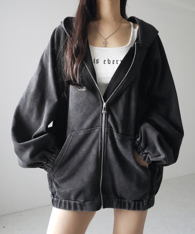 ピグメントヴィンテージ加工ジップアップパーカー / Pigment vintage zip-up hoodie