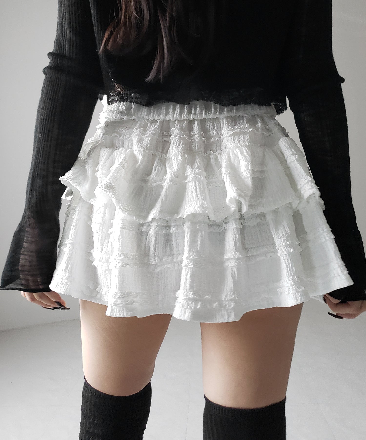 【 インパン裏地付 】ティアードフリルミニスカート / tiered frill mini skirt