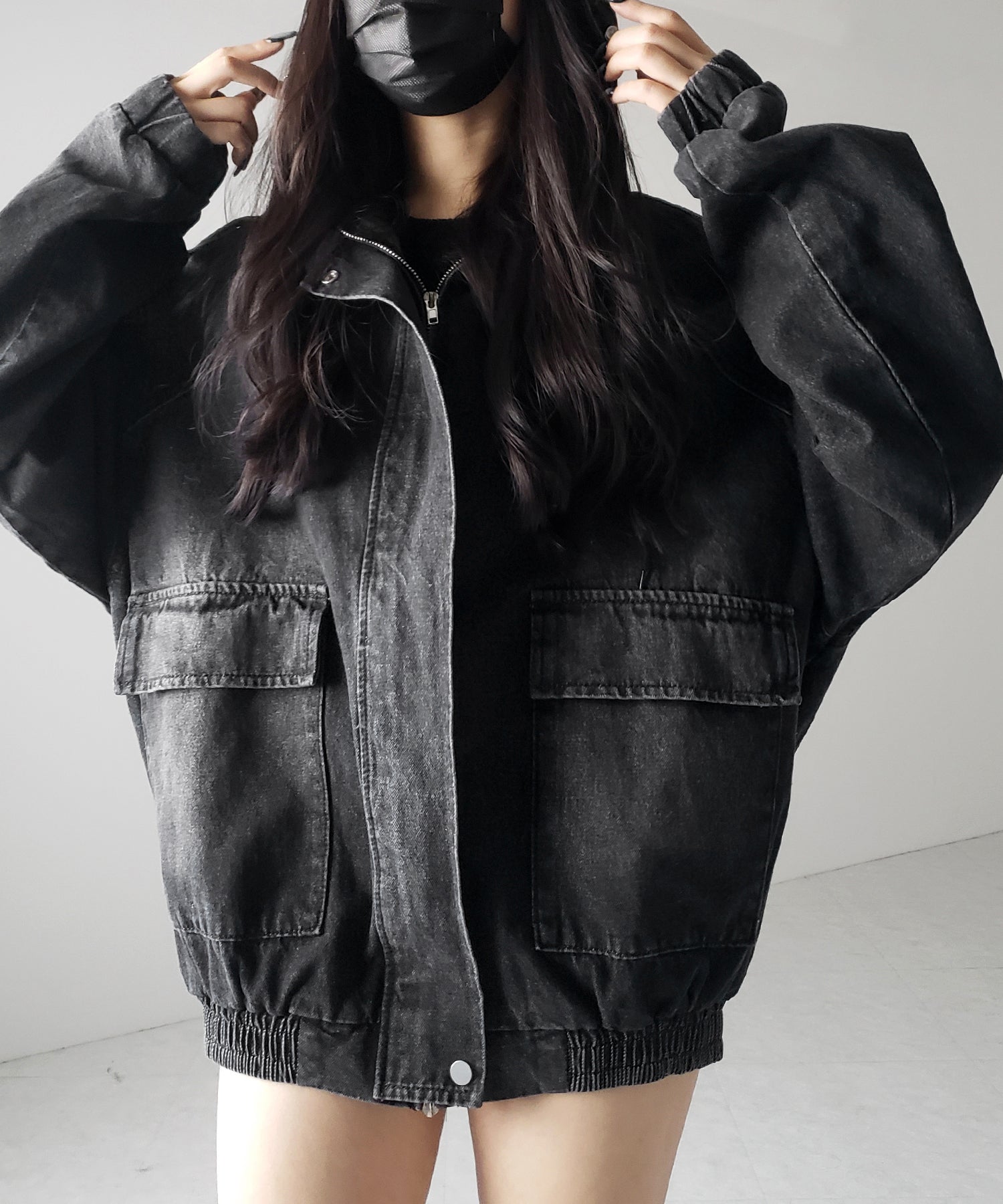 【 2color 】ヴィンテージデニムダブルジップフードブルゾン / vintage denim double zip hoodie blouson