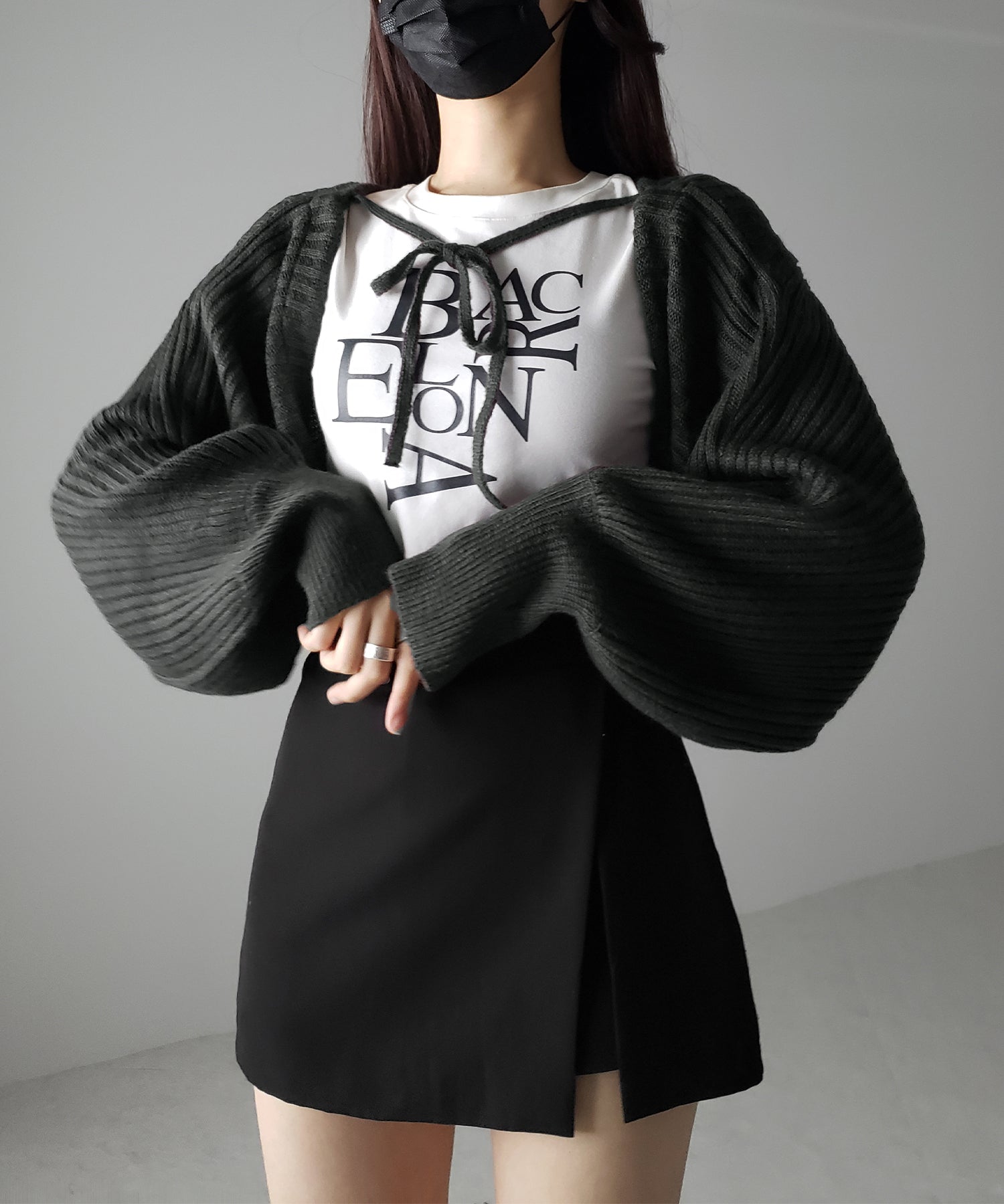 【 9color 】2WAYリボンモヘアライクショートリブニットカーデ