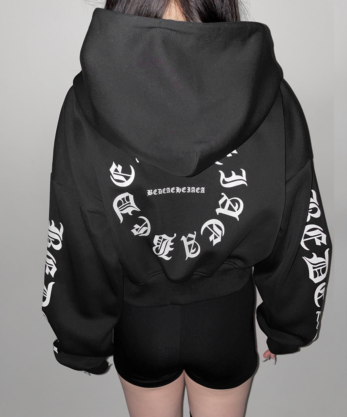 グランジロゴダブルジップショートパーカー / grunge logo double zip short hoodie