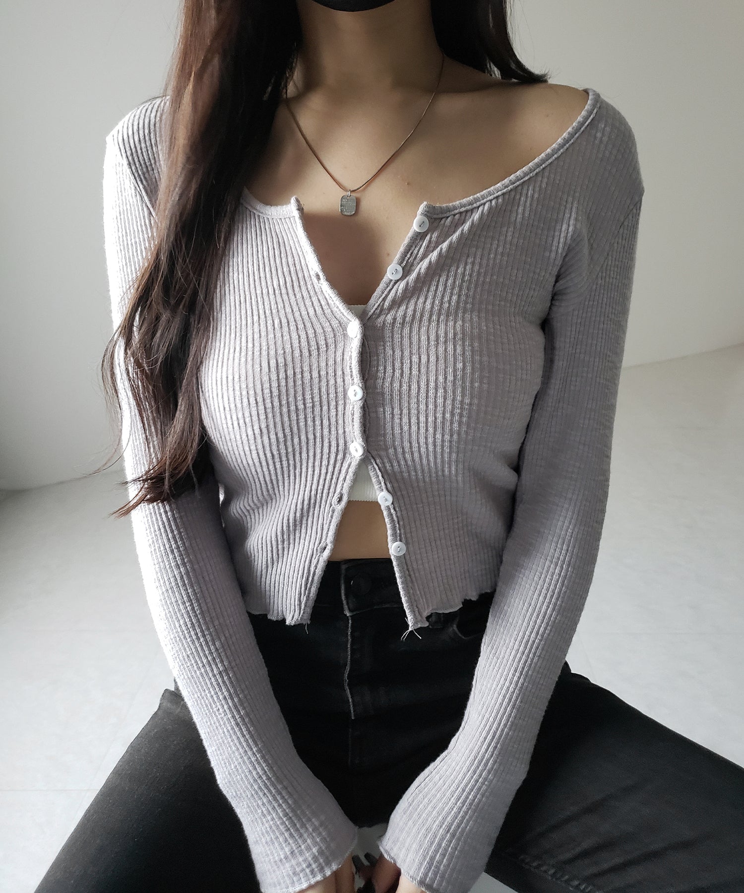 【 2点セット 】レイヤードレースシアーリブカットソーカーディガン / layered lace sheer rib cut and sew cardigan