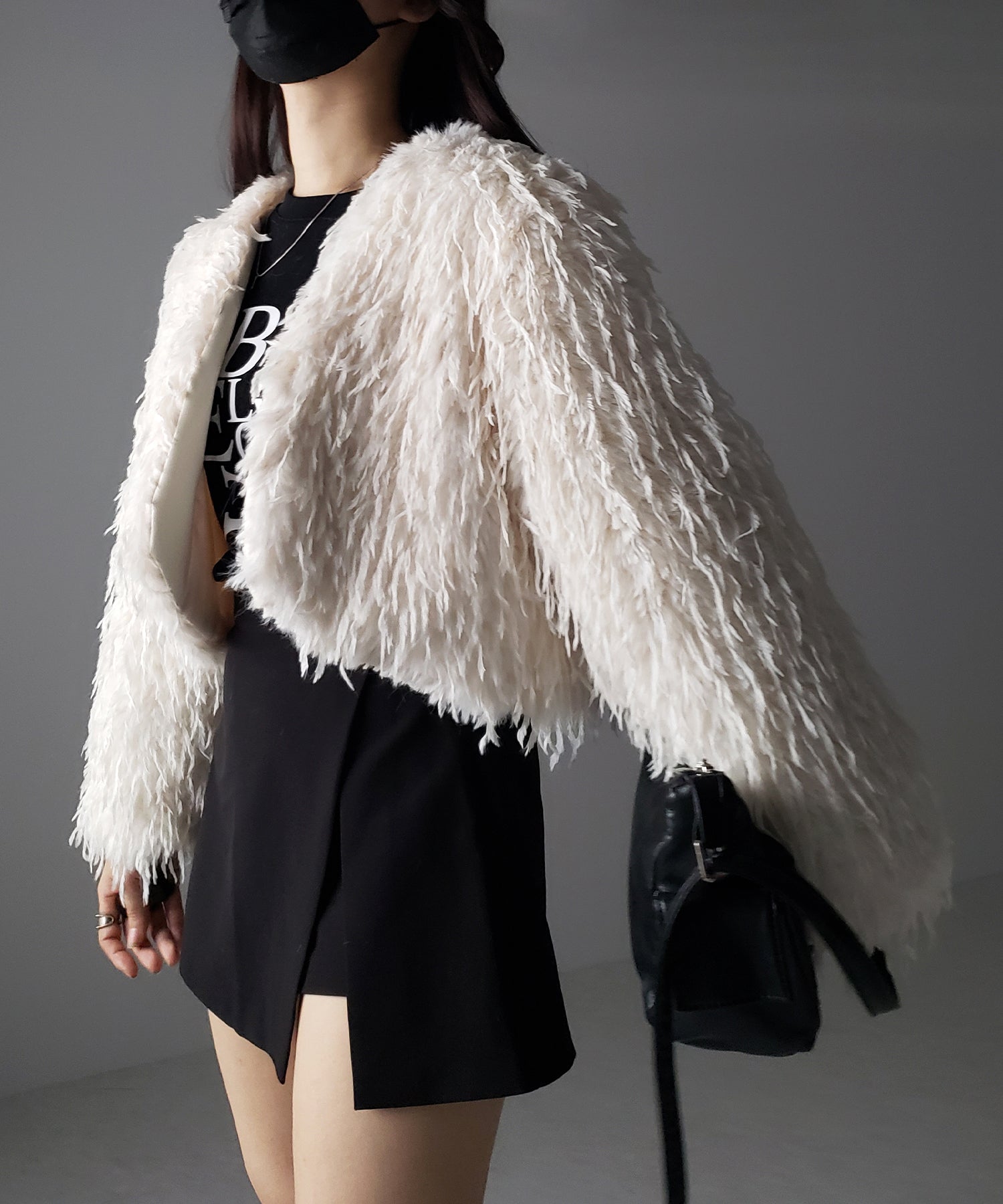 【 4color 】ムードフェザーワイドスリーブショートカーディガン/ mood feather wide sleeve short cardigan
