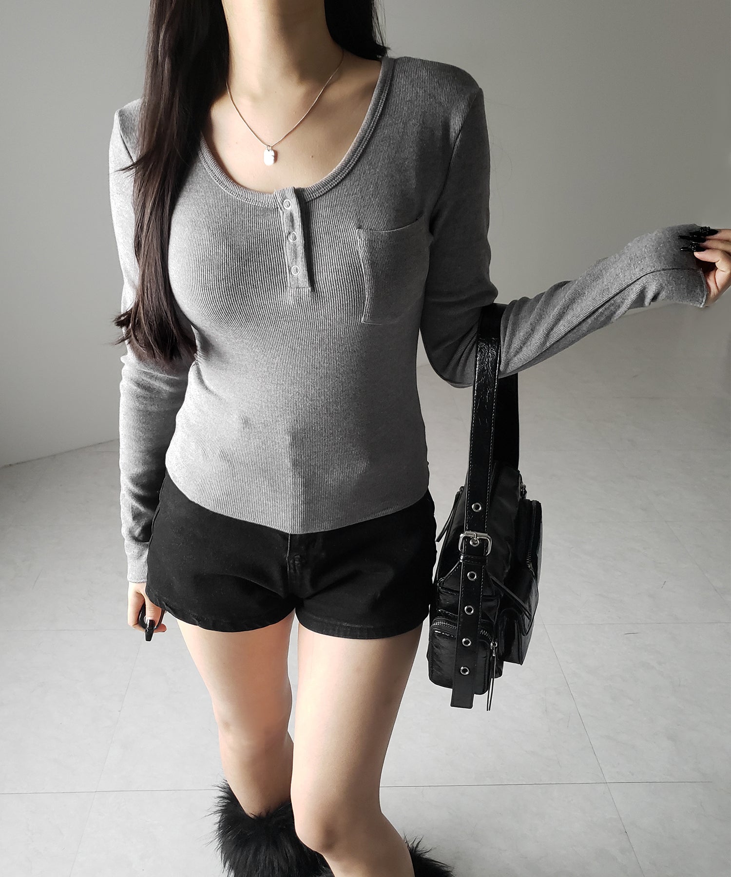 裏起毛ヘンリーネックスリムトップス / urakimo henry neck slim tops