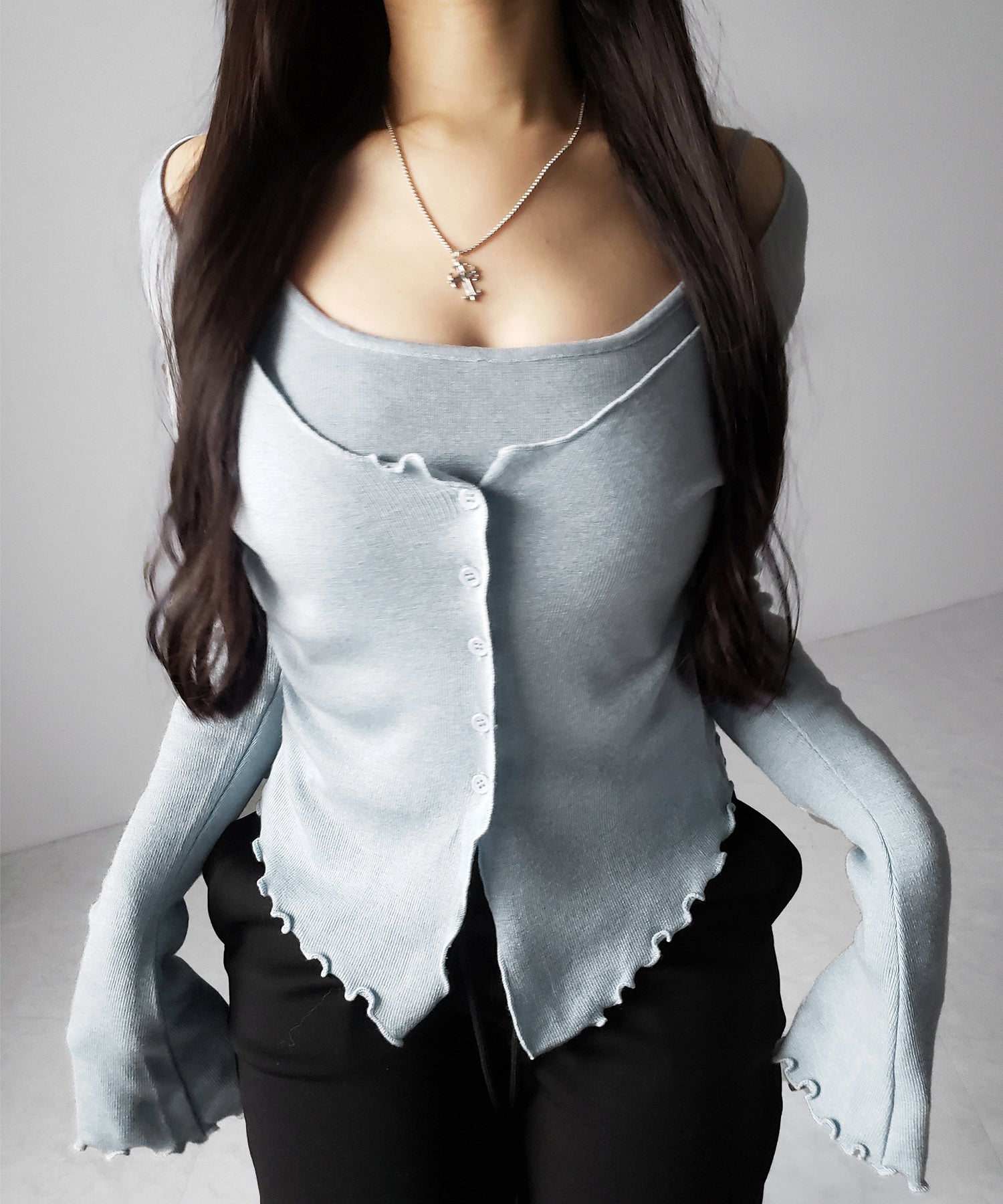 レイヤード風メロースリムニットカーディガン / layered mellow slim knit cardigan