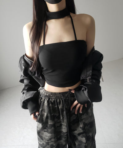 【 カップ付 】ダブルラインストラップチョーカーキャミソール / double line strap choker camisole