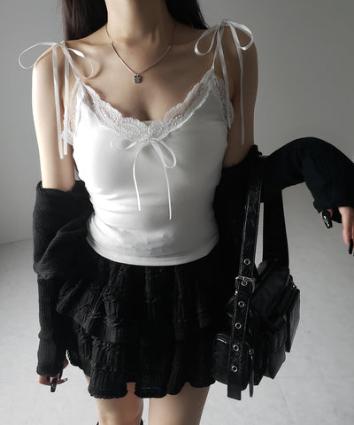 3サテンリボンレースリブキャミソール / three satin ribbon lace lib camisole