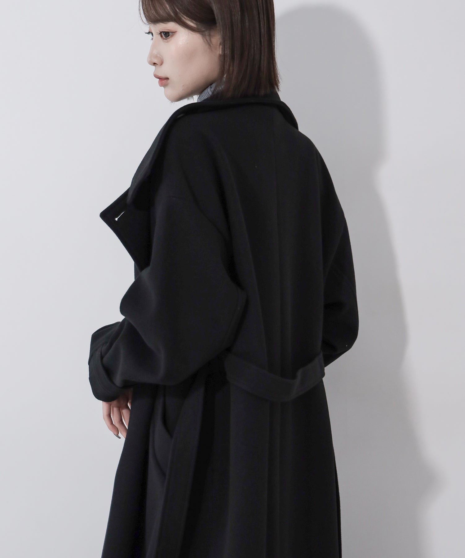 【 ウエストマークベルトSET 】2WAY スタンドカラーレディメルトントレンチロングコート / 2WAY stand collar lady melton trench long coat