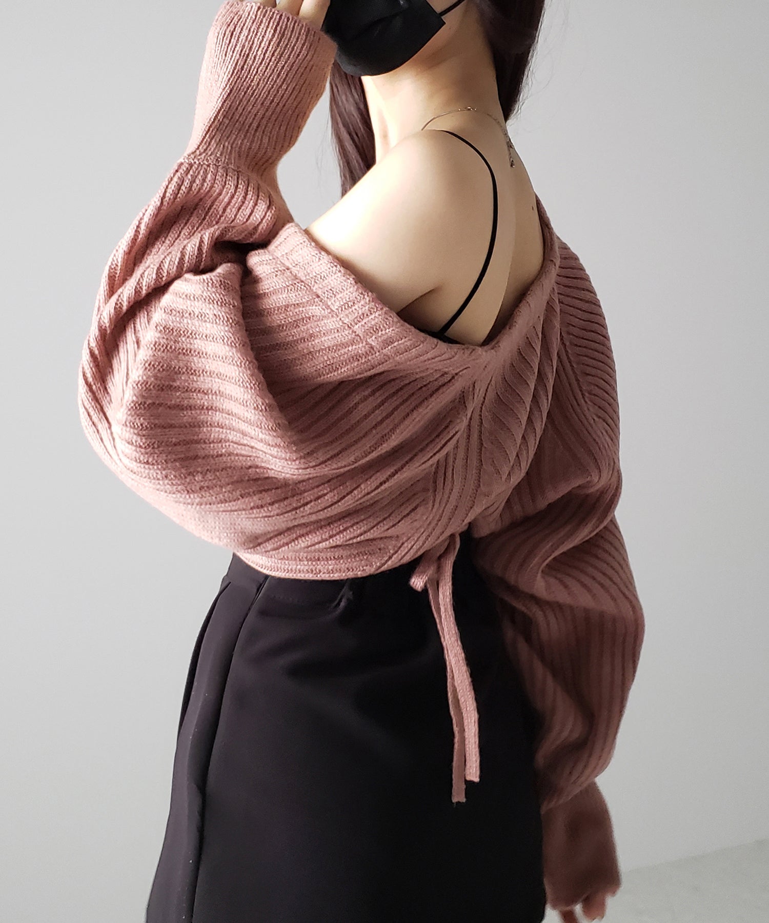 【 9color 】2WAYリボンモヘアライクショートリブニットカーデ