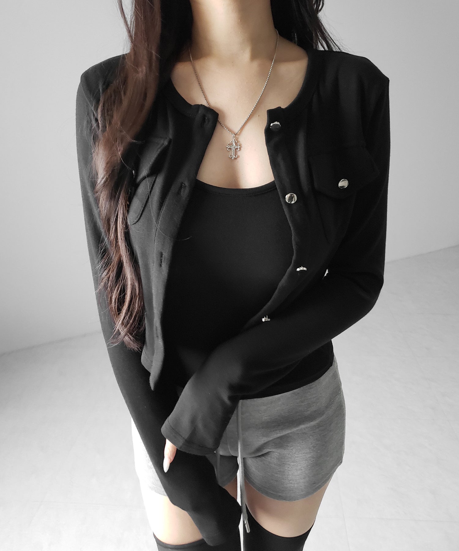 【 2点セット 】アウトポケットカーディガン + キャミソールセット / ( 2piece set ) out pocket cardigan + camisole SET