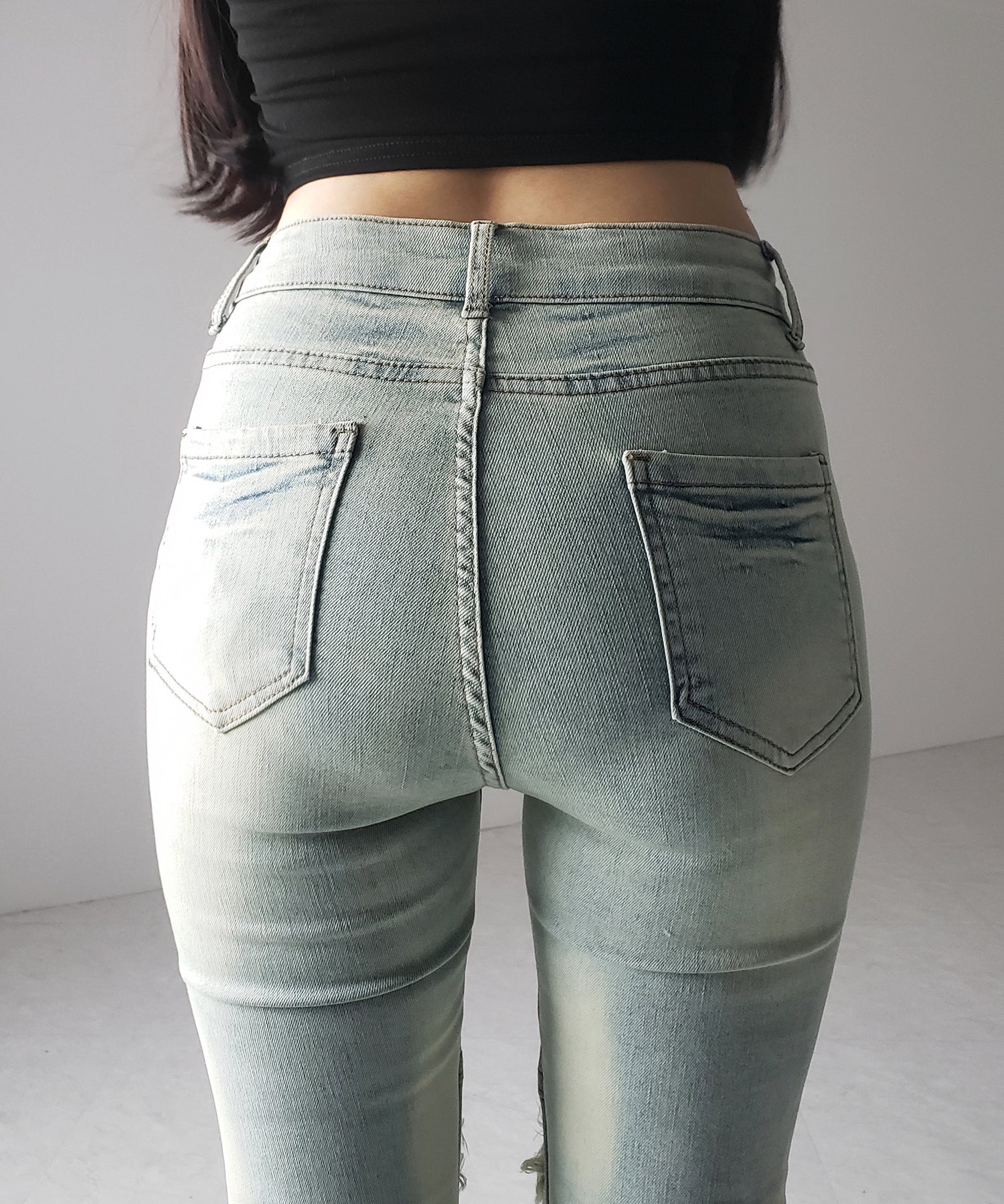 フリンジデザインヴィンテージライクストレッチフレアデニム / fringe design vintage-like stretch flare denim