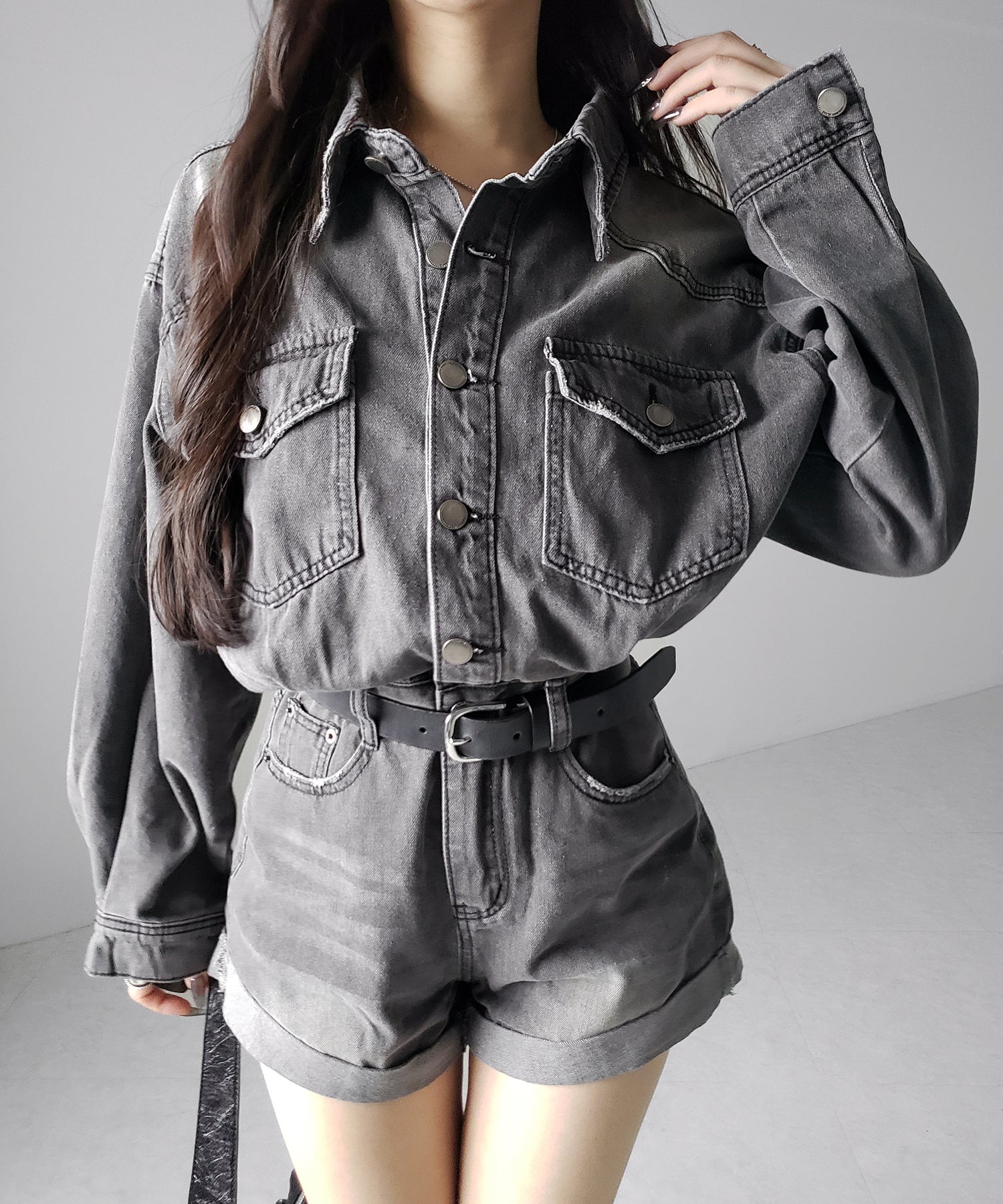 ヴィンテージデニムハイウエストミニオールインワン / vintage denim high waist mini allinone
