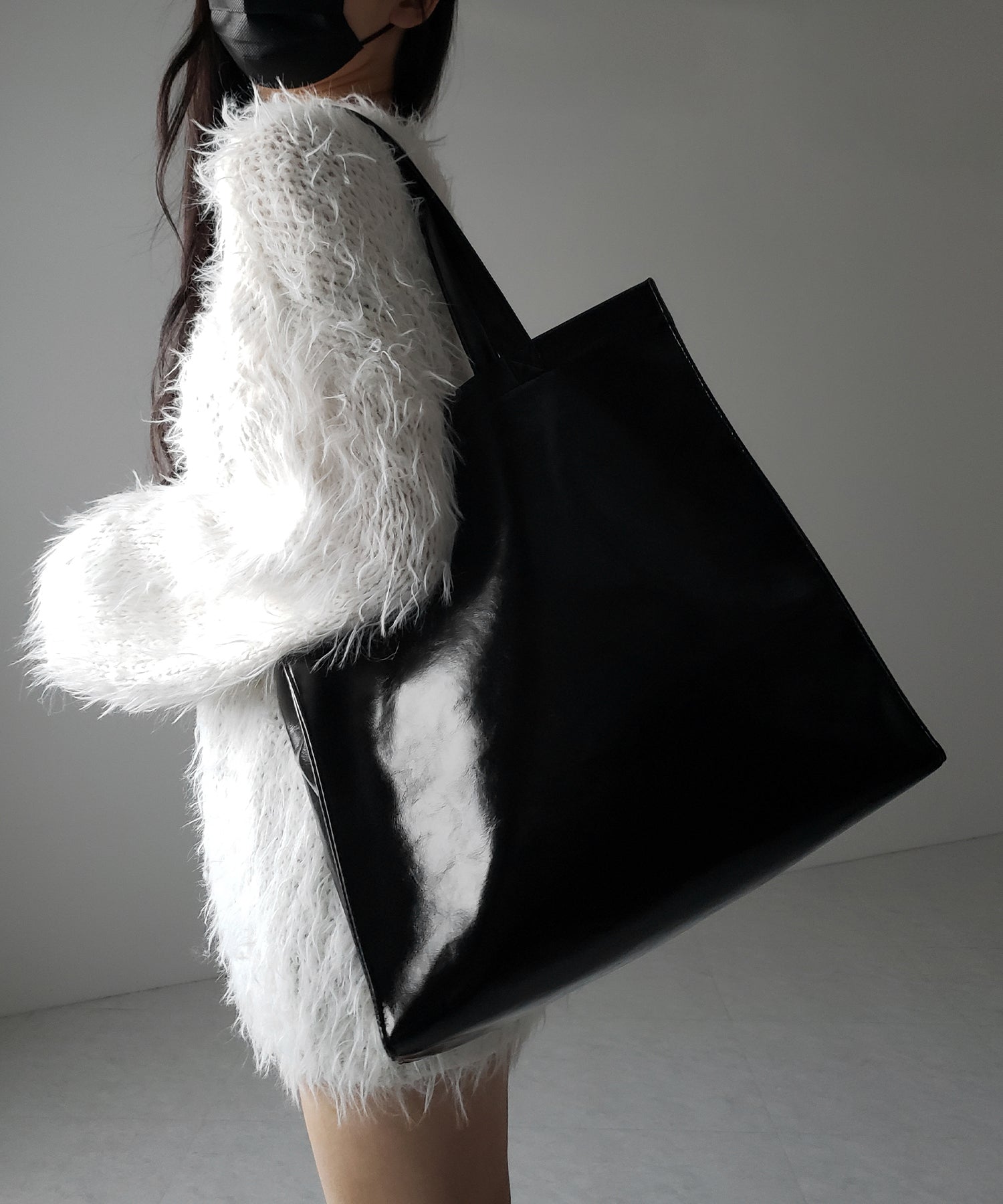 【 2color / 大容量 】フェイクレザービッグスクエアトートバッグ / fake leather big square tote bag