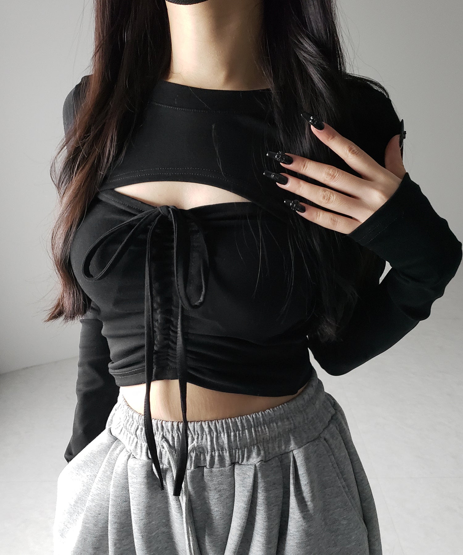 【 2点セット 】フロントリボンベアトップス & ショートレイヤードトップス SET / front ribbon bare tops & short layered tops SET