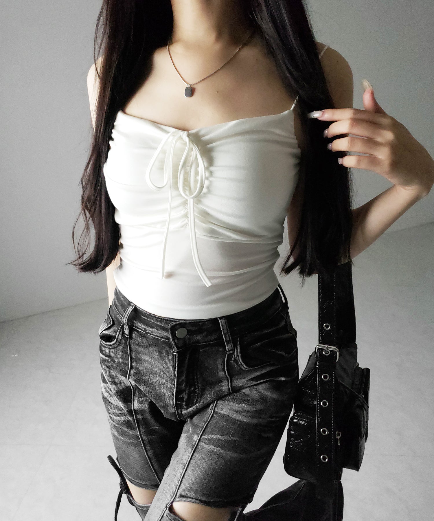 【 2WAY 】クロスストラップリボンギャザースリムキャミソール / cross strap ribbon gather slim camisole