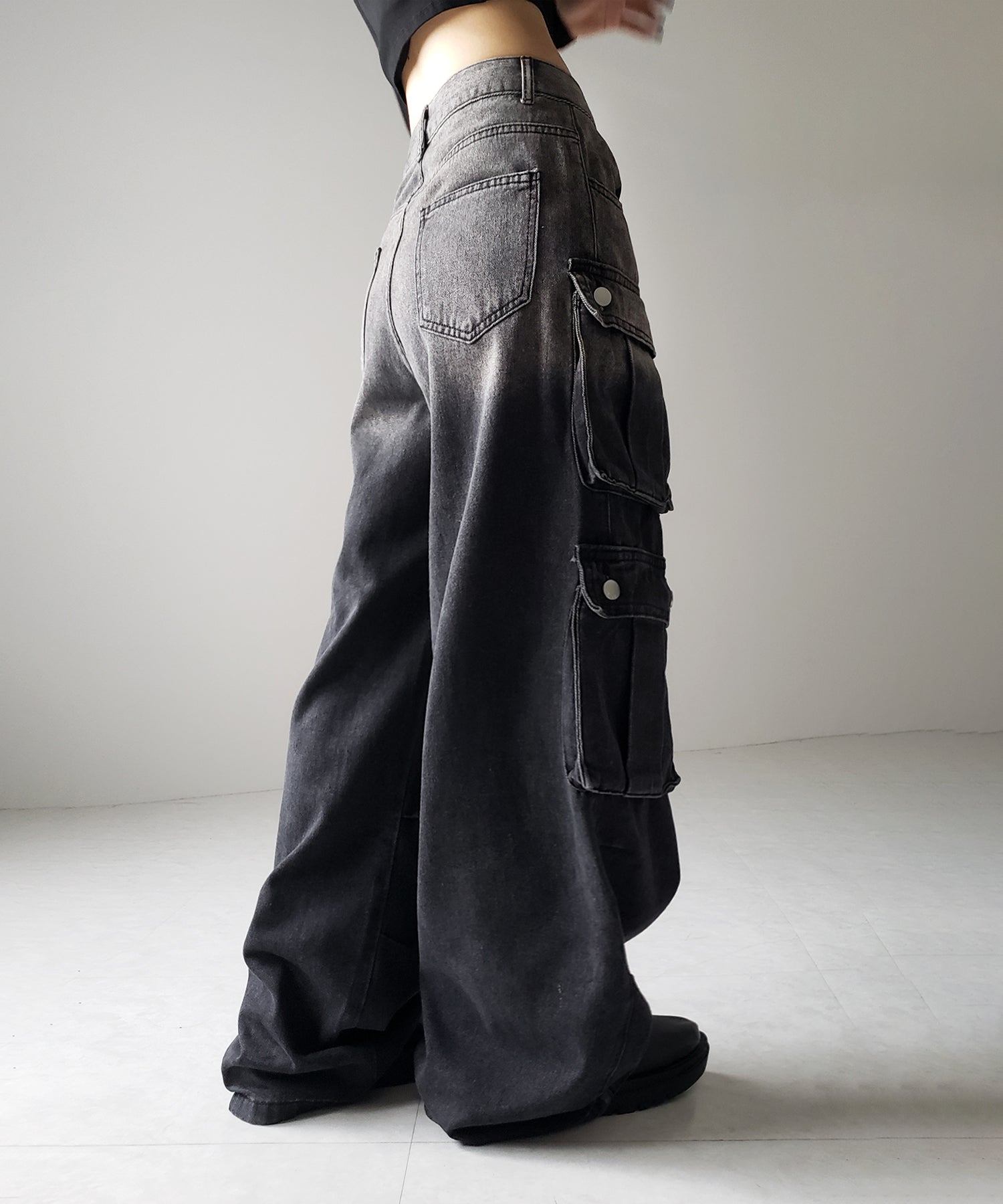 【 3color /4size 】オーバーダイグラデーションヴィンテージワイドカーゴデニム / overdyed gradation vintage wide cargo denim