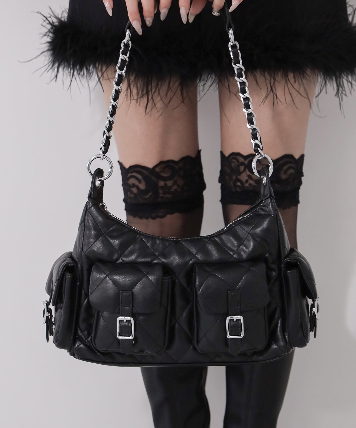 【 2WAY 】アウトポケットキルティングチェーンショルダーバッグ / 2WAY out pocket quilting chain shoulder bag