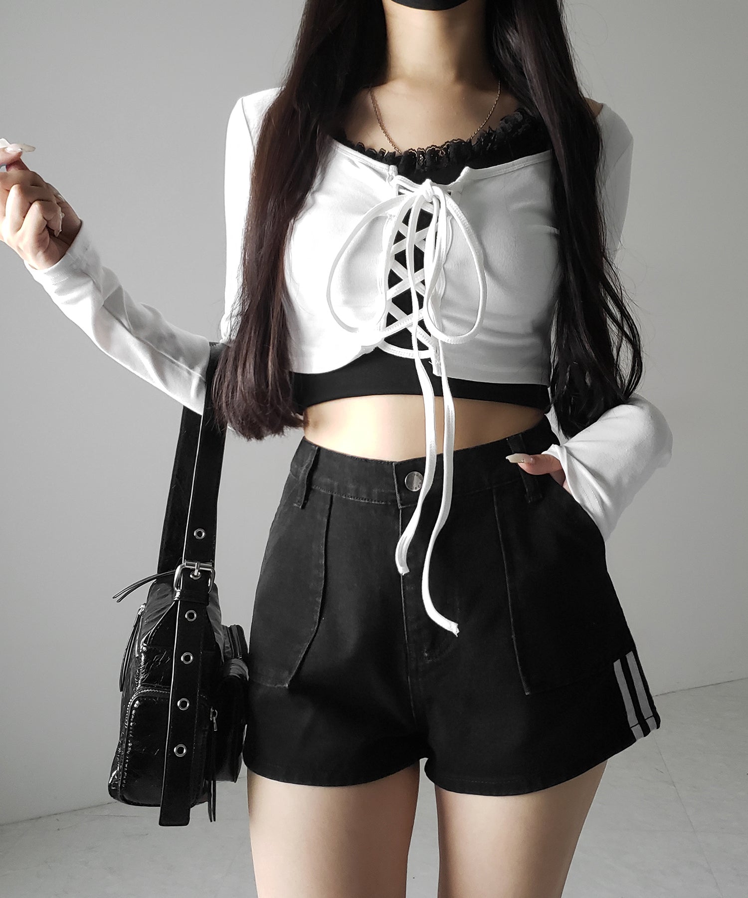 【 2color 】サイドラインハイウエストデニムショートパンツ / sideline highwaist denim short pants