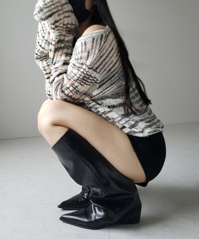 メランジルーズシアーリブニット / melange loose sheer rib knit