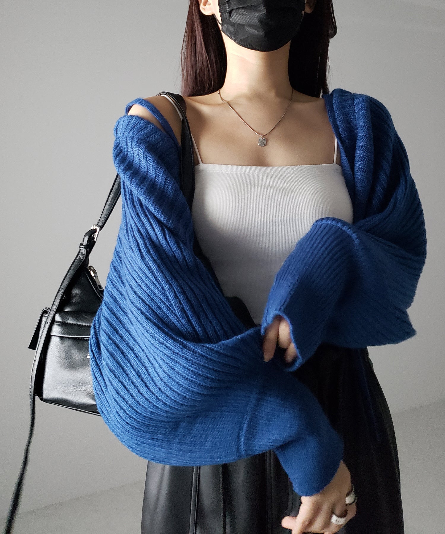 【 9color 】2WAYリボンモヘアライクショートリブニットカーデ
