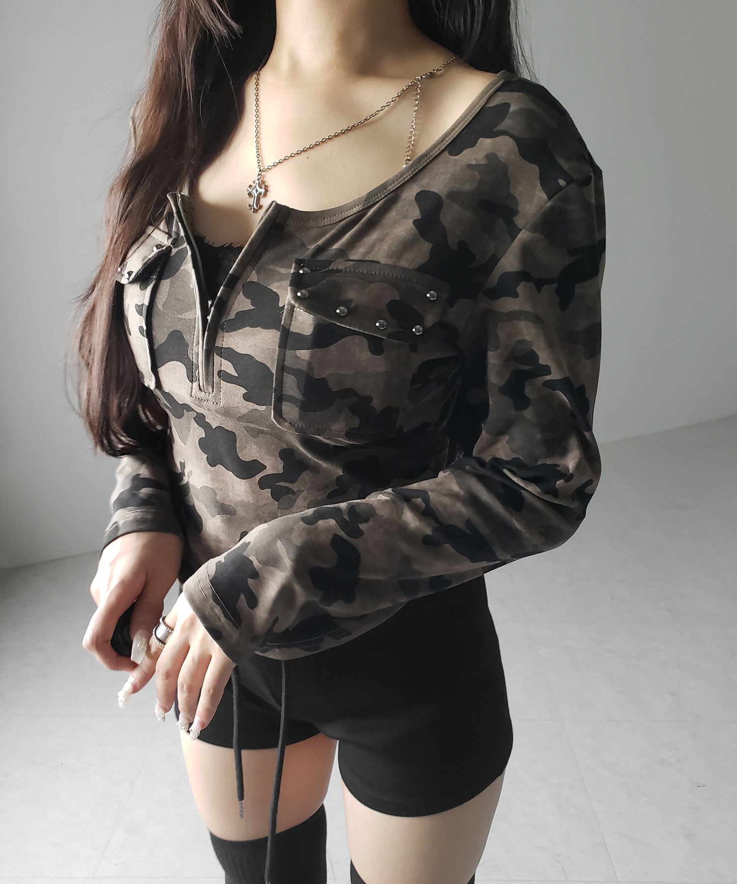 ヴィンテージカモフラアウトポケットジップロンT / vintage camouflage out pocket zip longsleeve T-shirt