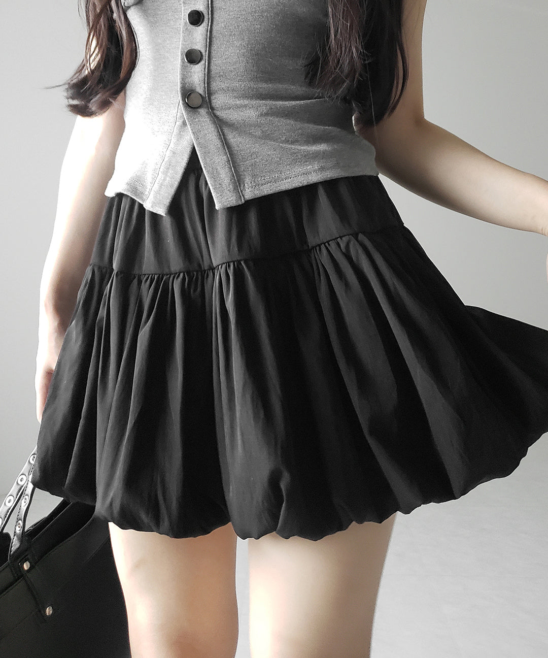 【 2color /インパン裏地付き 】ティアードコットンバルーンミニスカート / tiered cotton balloon mini skirt