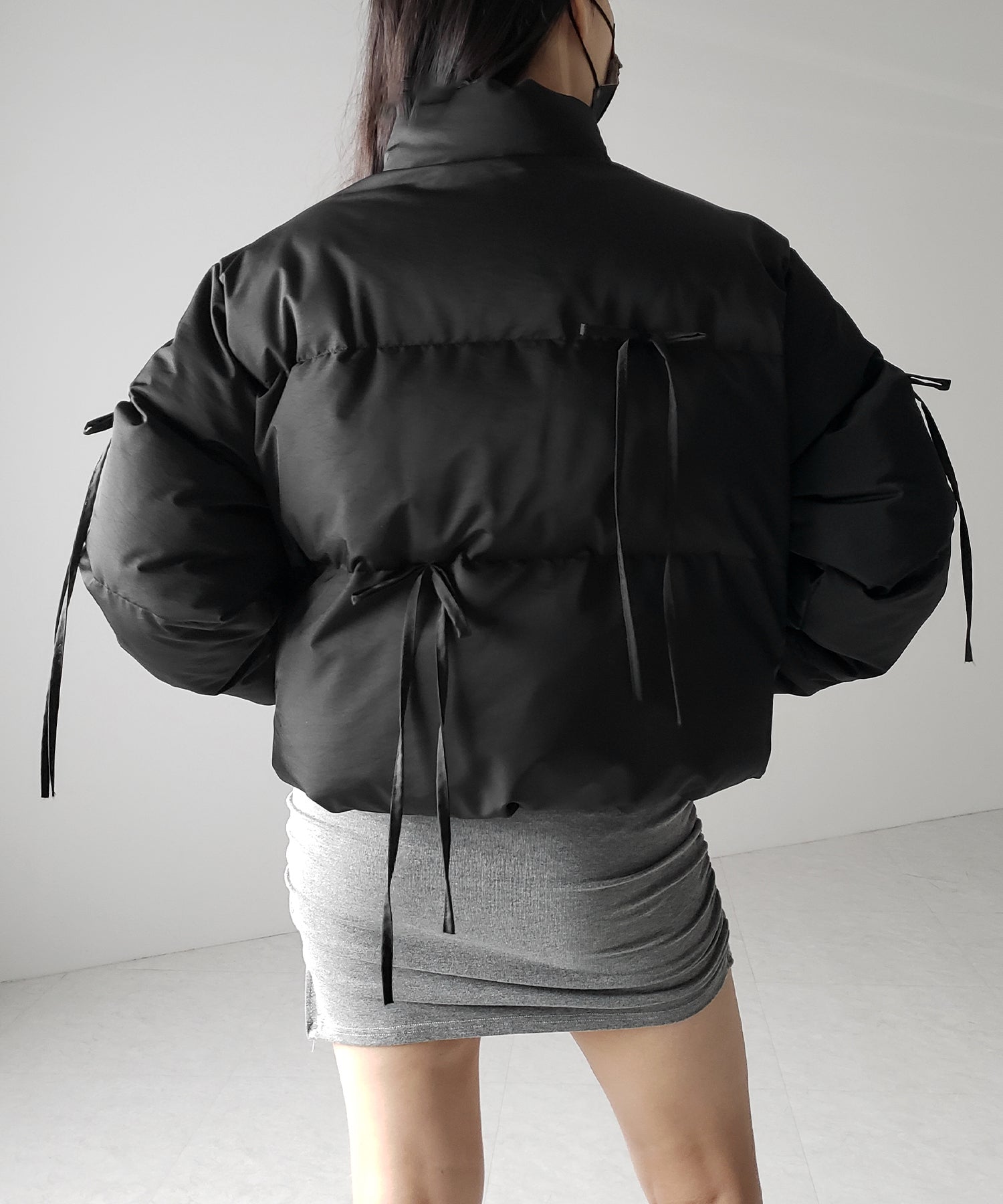 【 裾絞り可能2WAY 】ストラップリボンショートパフダウンジャケット / strap ribbon short puff down jacket