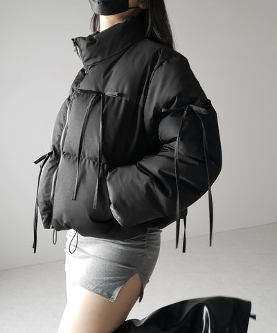 【 裾絞り可能2WAY 】ストラップリボンショートパフダウンジャケット / strap ribbon short puff down jacket