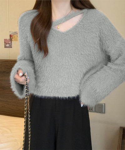 カットアウトショートシャギーニット