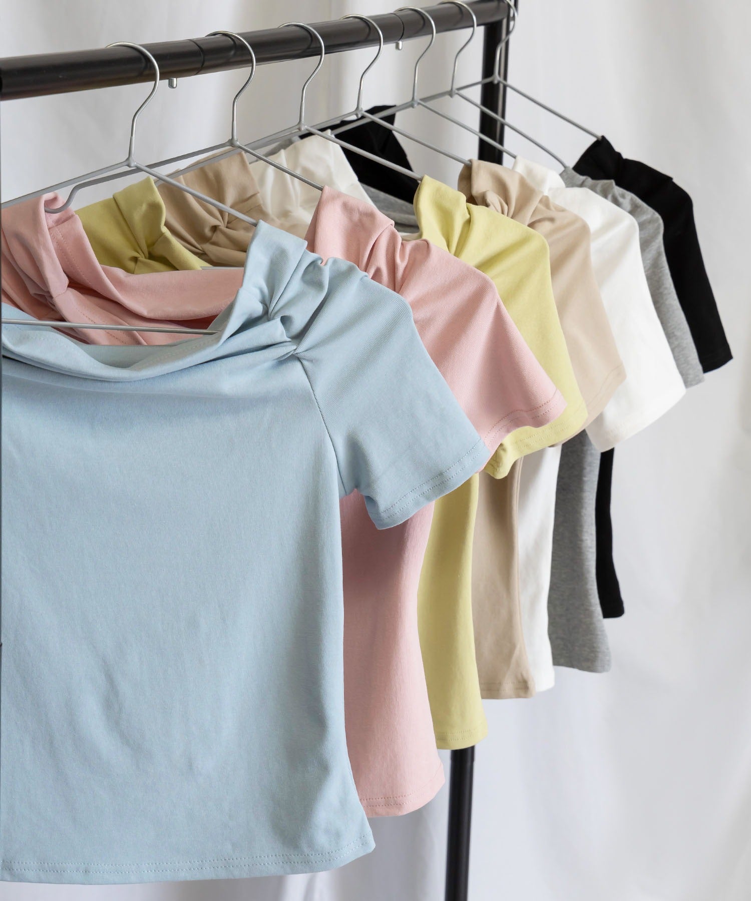 【 6color 】オフショルギャザリング半袖Tシャツ
