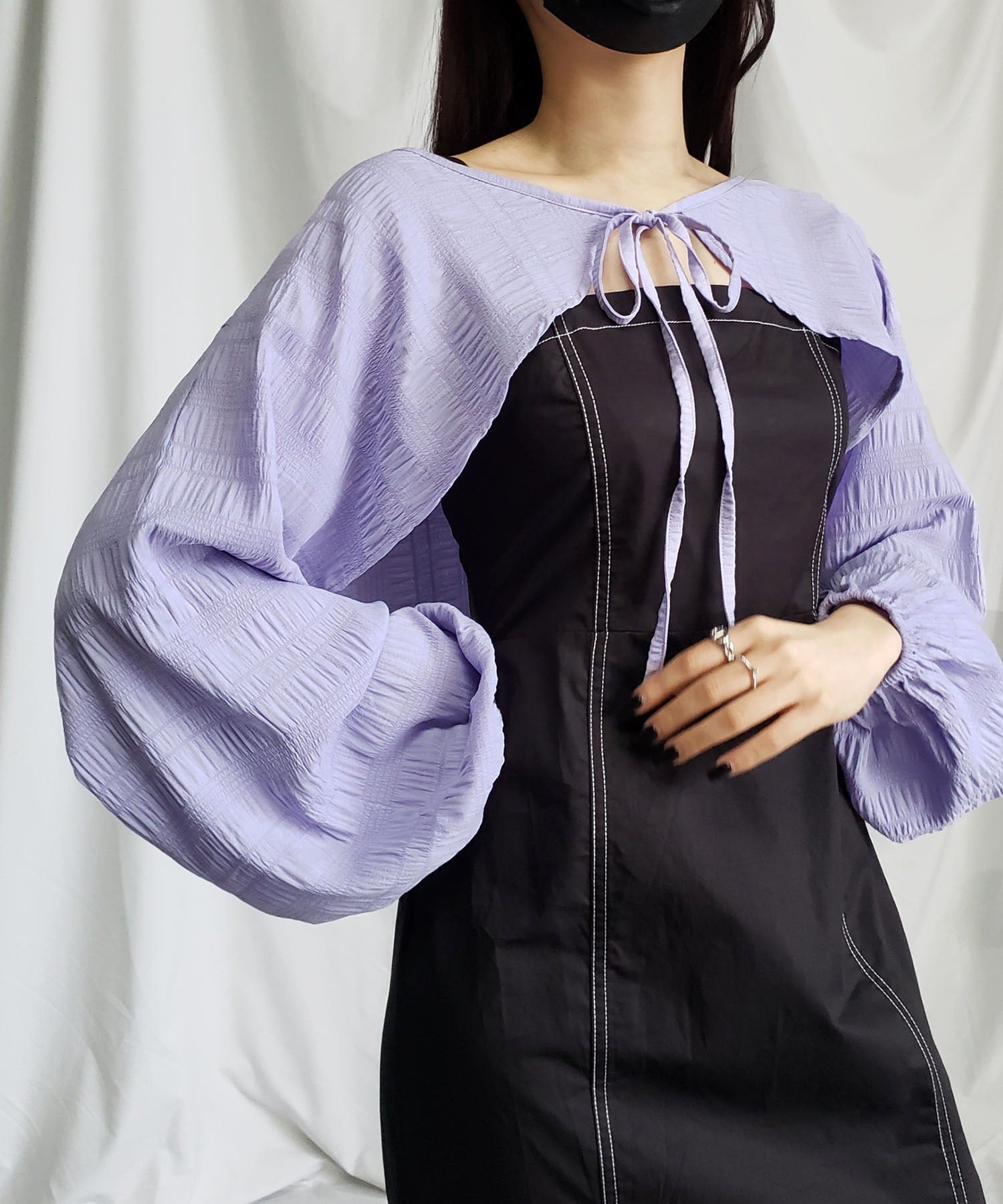 【 7color 】フロントリボンシャーリングショートボレロカーディガン