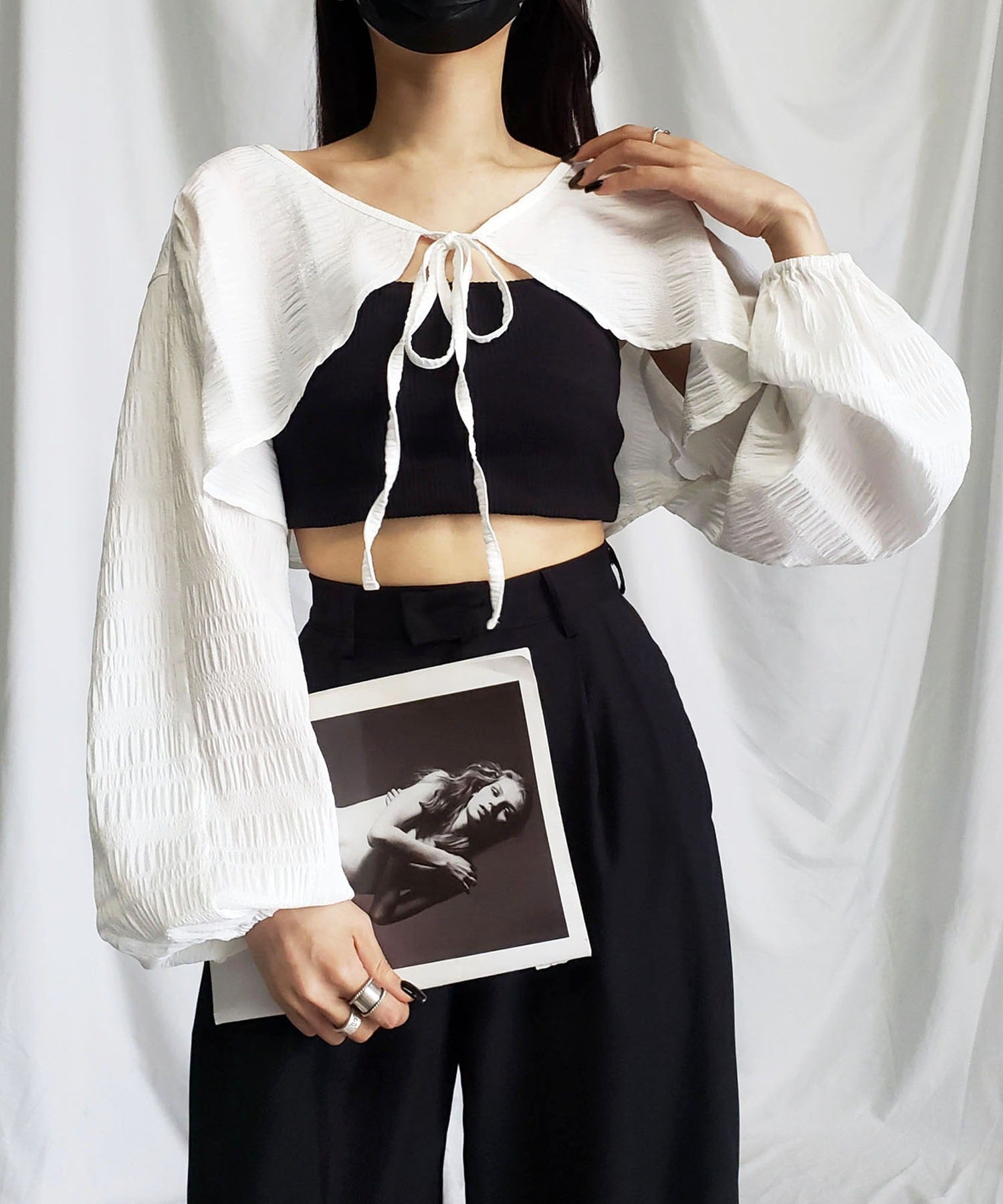 【 7color 】フロントリボンシャーリングショートボレロカーディガン