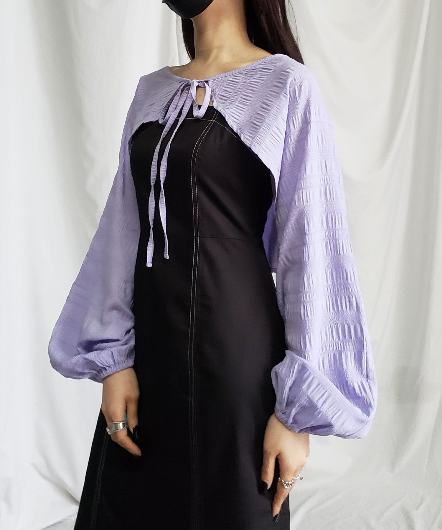 【 7color 】フロントリボンシャーリングショートボレロカーディガン