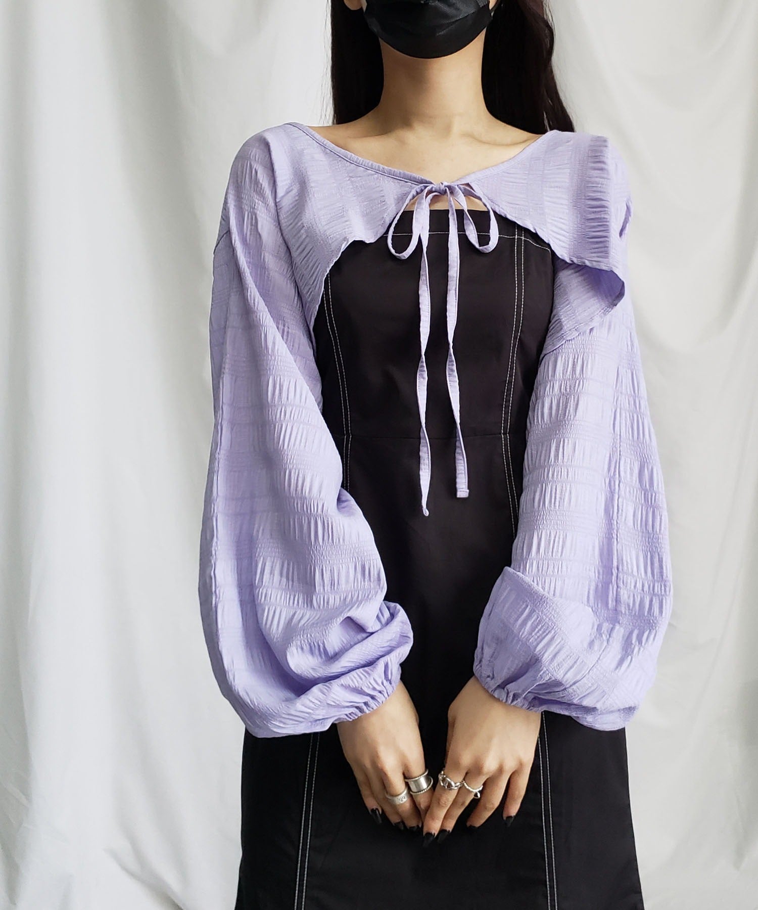 【 7color 】フロントリボンシャーリングショートボレロカーディガン