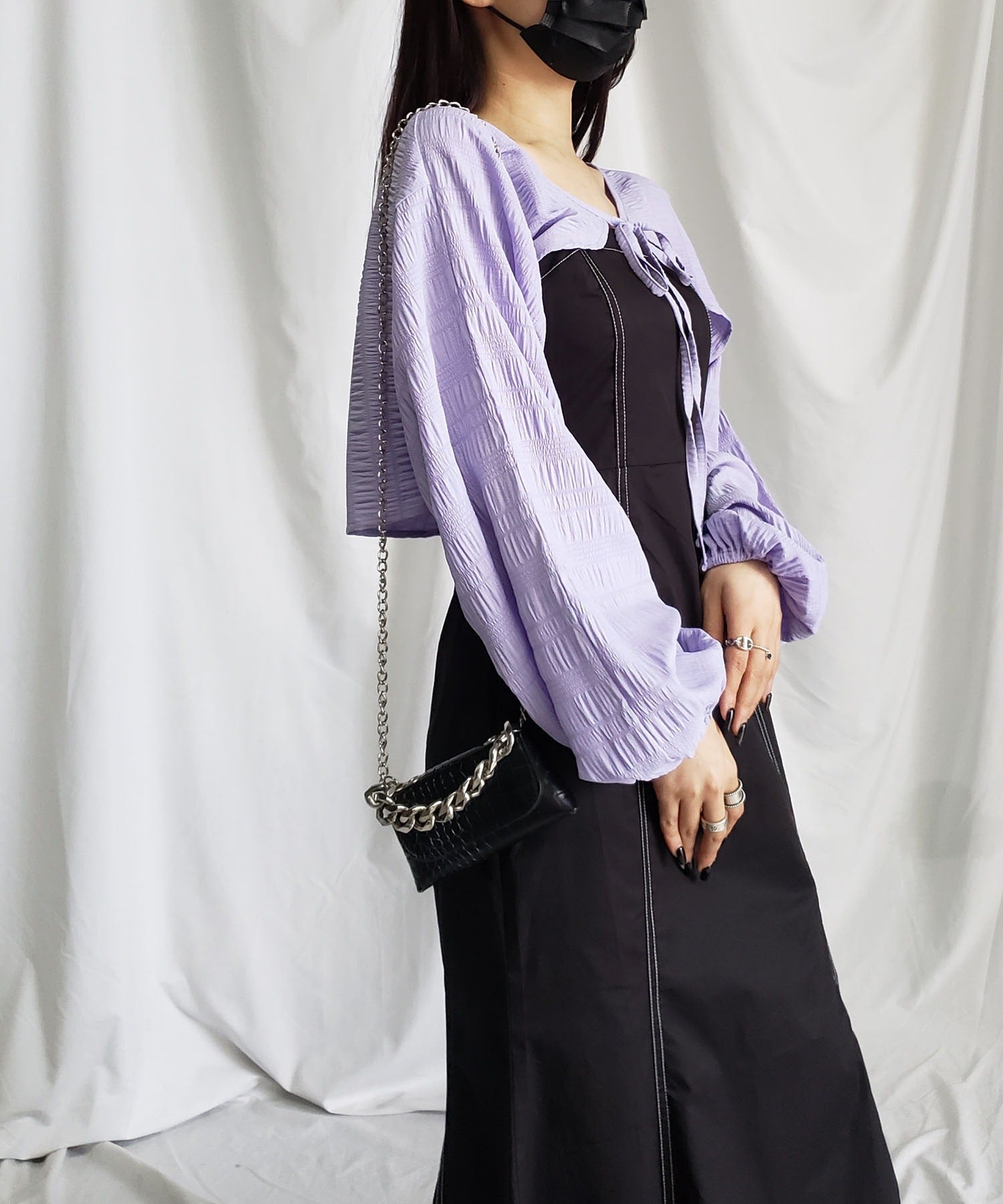 【 7color 】フロントリボンシャーリングショートボレロカーディガン