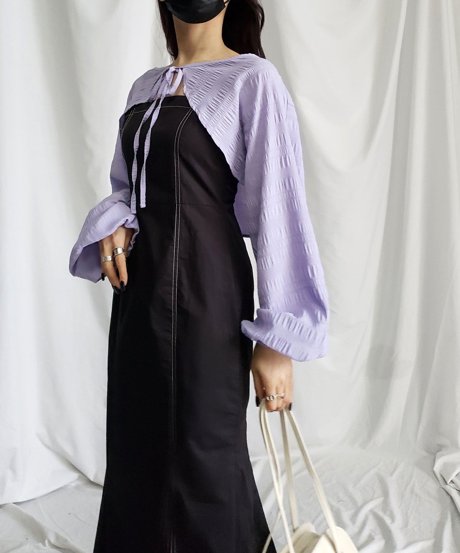 【 7color 】フロントリボンシャーリングショートボレロカーディガン
