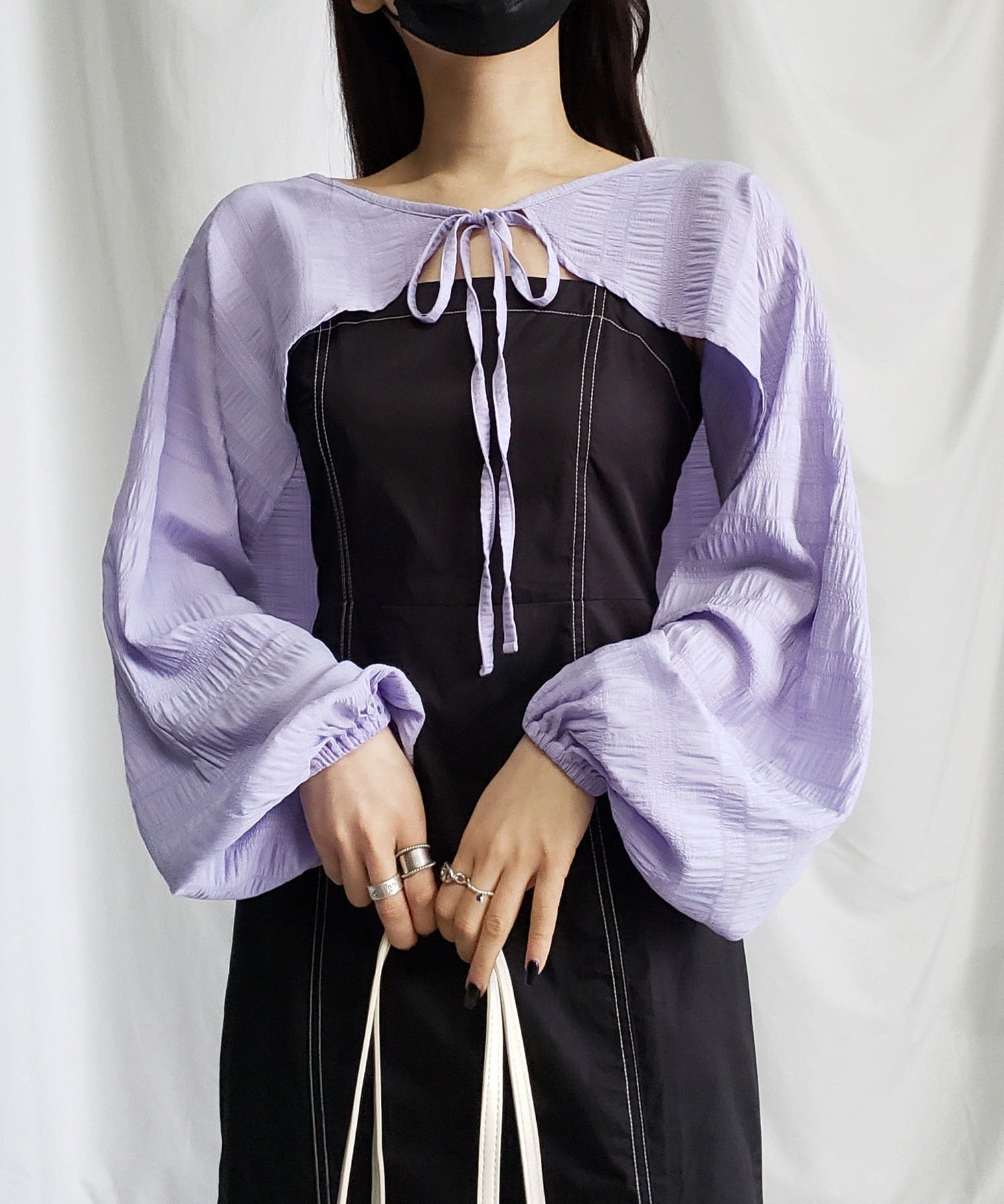 【 7color 】フロントリボンシャーリングショートボレロカーディガン