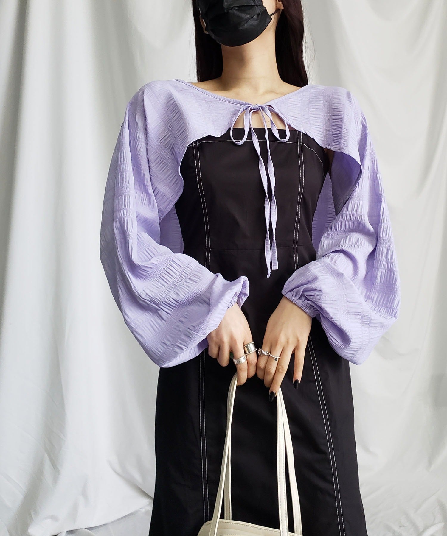 【 7color 】フロントリボンシャーリングショートボレロカーディガン
