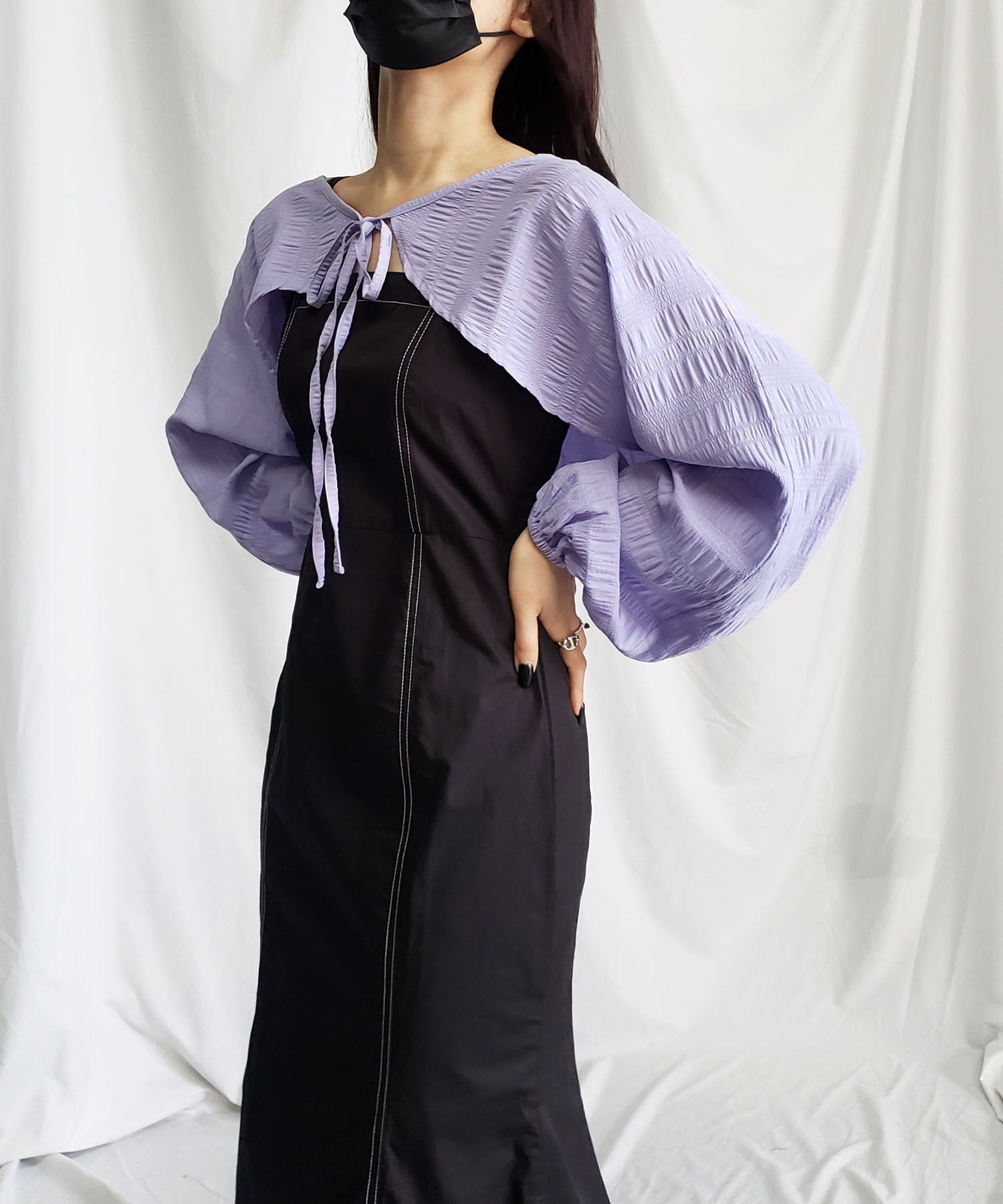 【 7color 】フロントリボンシャーリングショートボレロカーディガン