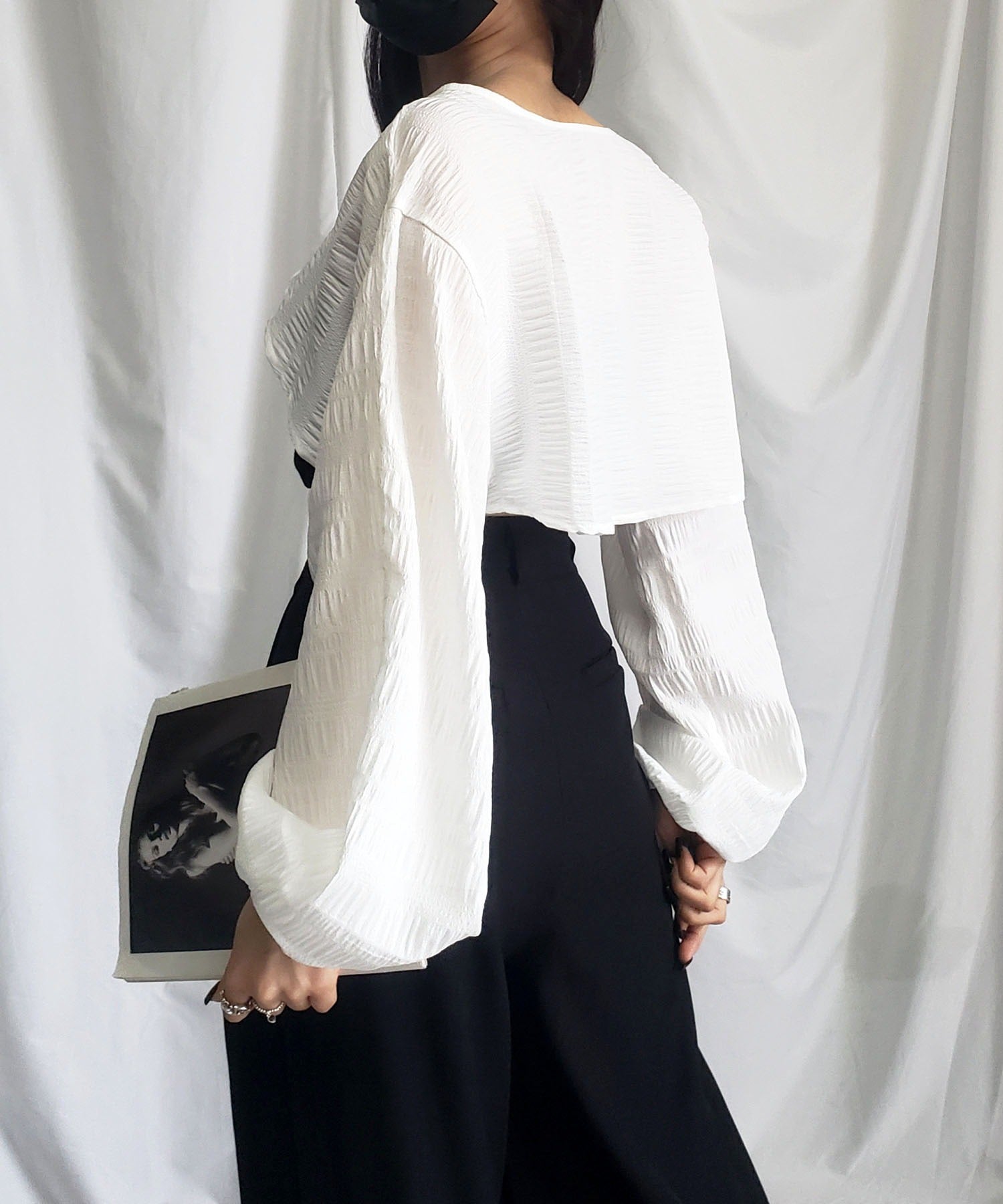 【 7color 】フロントリボンシャーリングショートボレロカーディガン