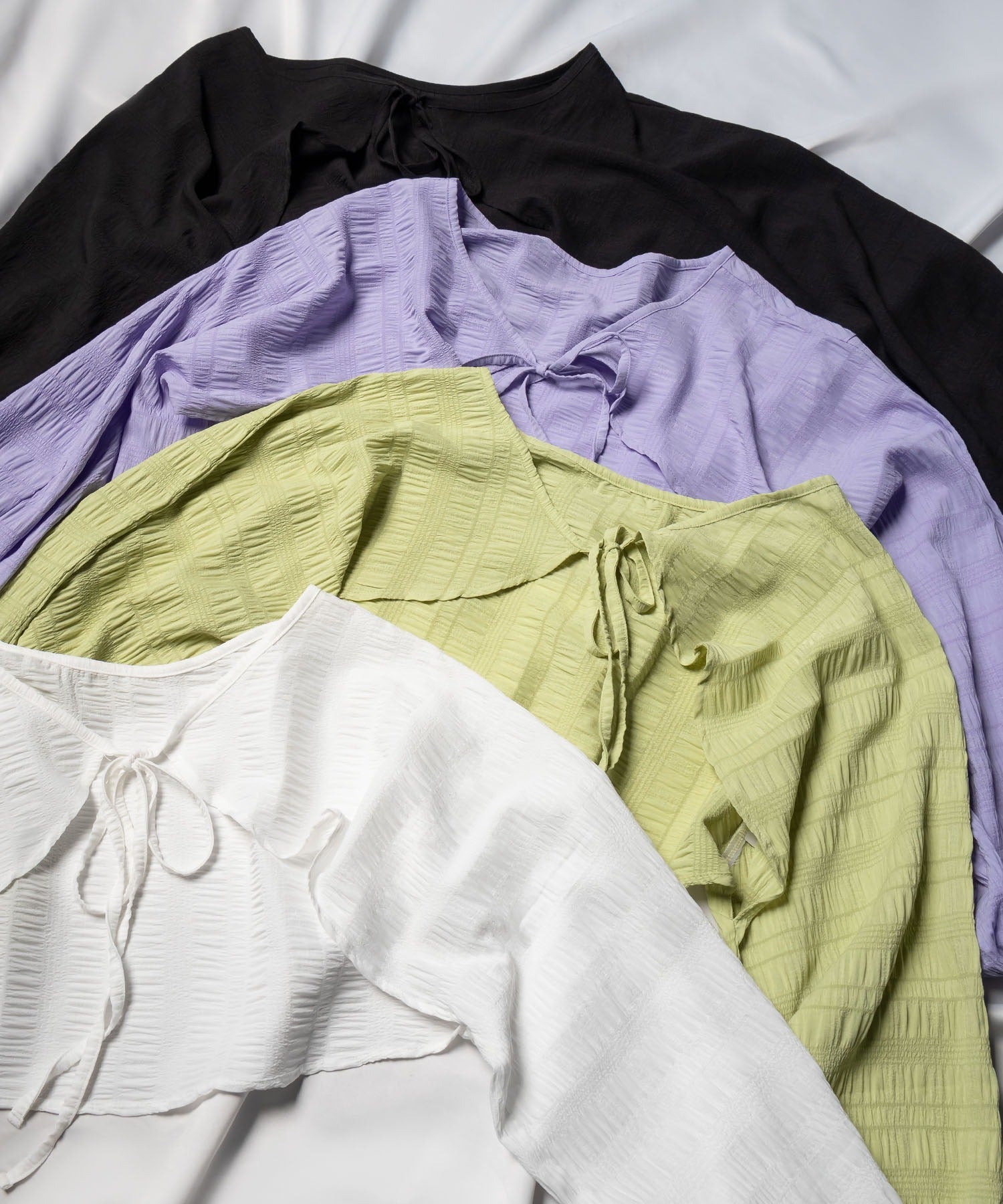 【 7color 】フロントリボンシャーリングショートボレロカーディガン