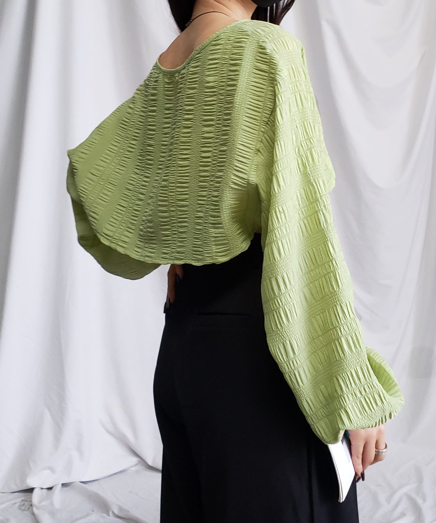 【 7color 】フロントリボンシャーリングショートボレロカーディガン