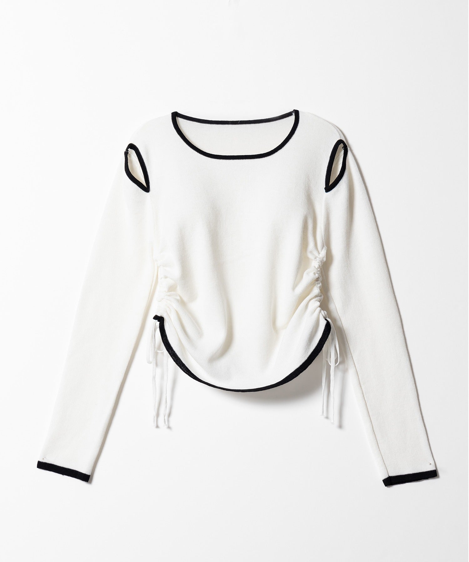 【 4color 】パイピングカットアウトサイドリボンニットトップス