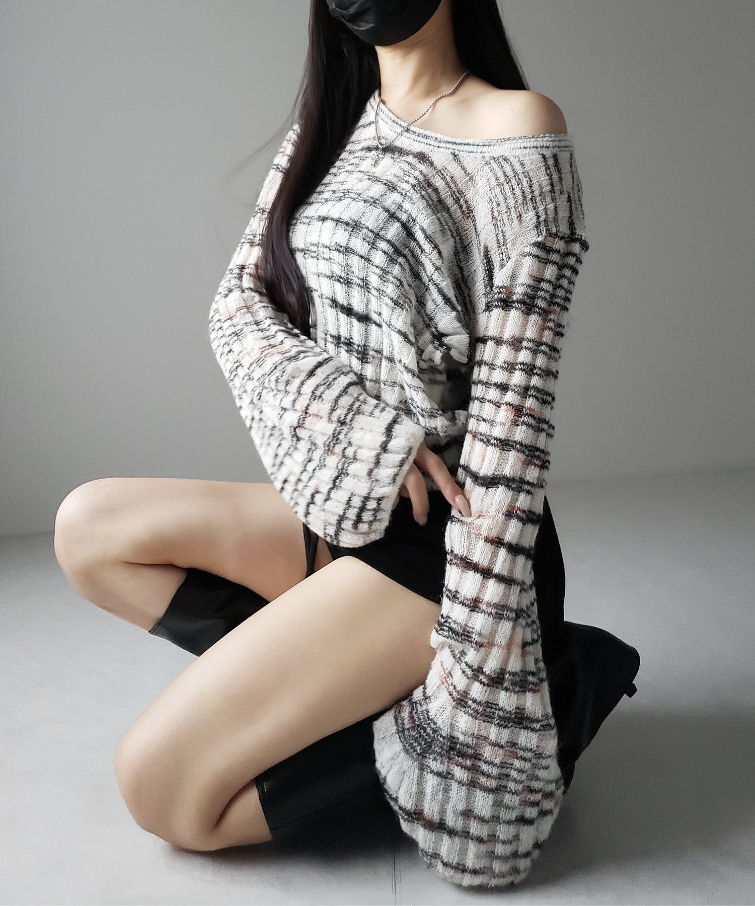 メランジルーズシアーリブニット / melange loose sheer rib knit