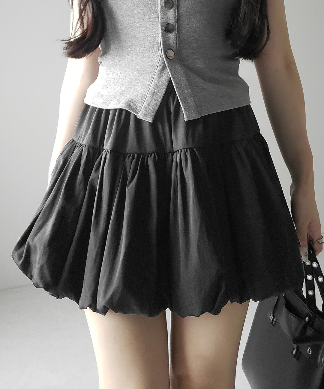 【 2color /インパン裏地付き 】ティアードコットンバルーンミニスカート / tiered cotton balloon mini skirt