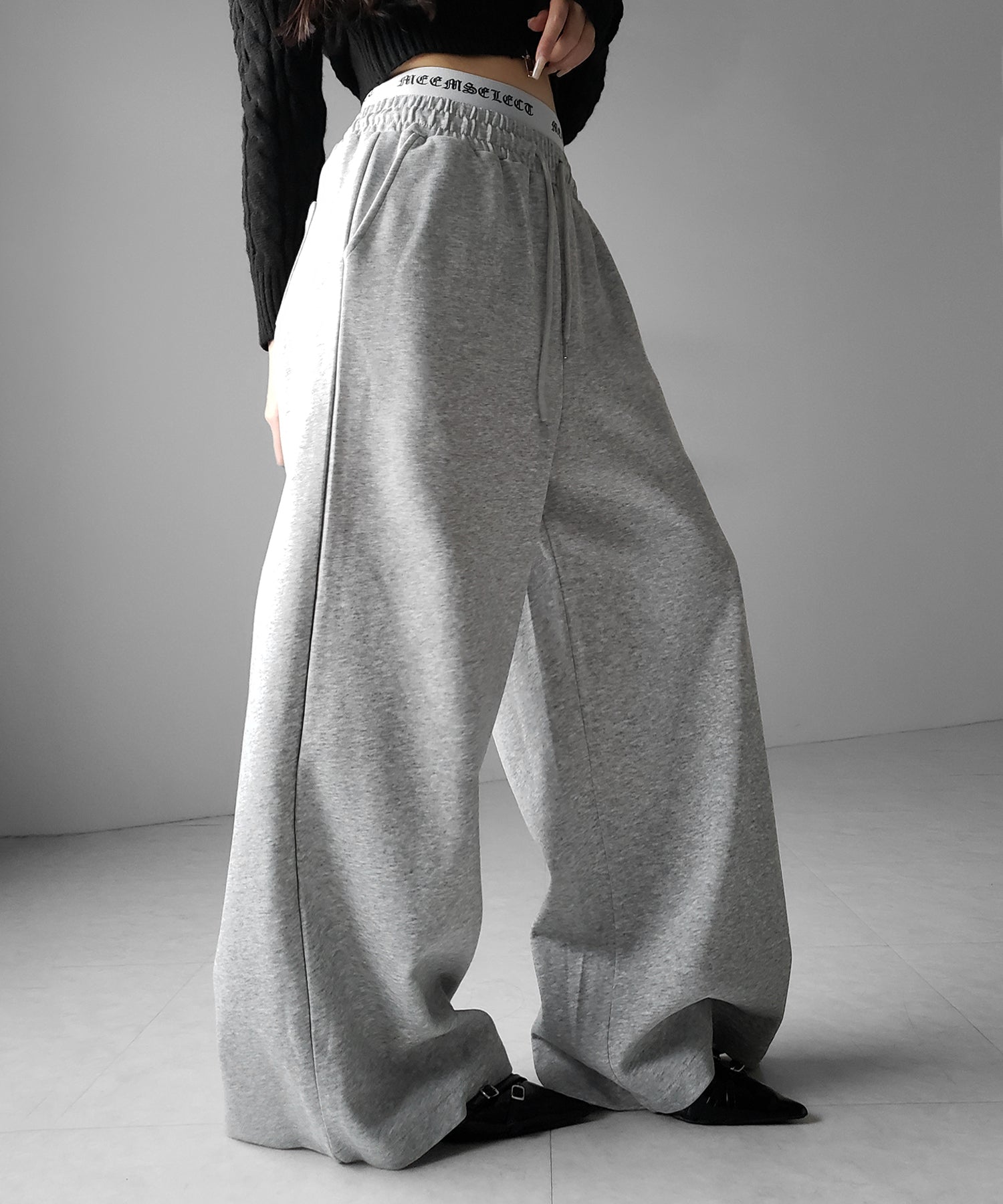 ウエストグランジロゴスウェットワイドパンツ / waist grunge logo sweat wide pants