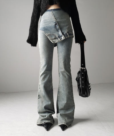 レイヤードウエストヴィンテージフレアデニム /layered waist vintage flare denim