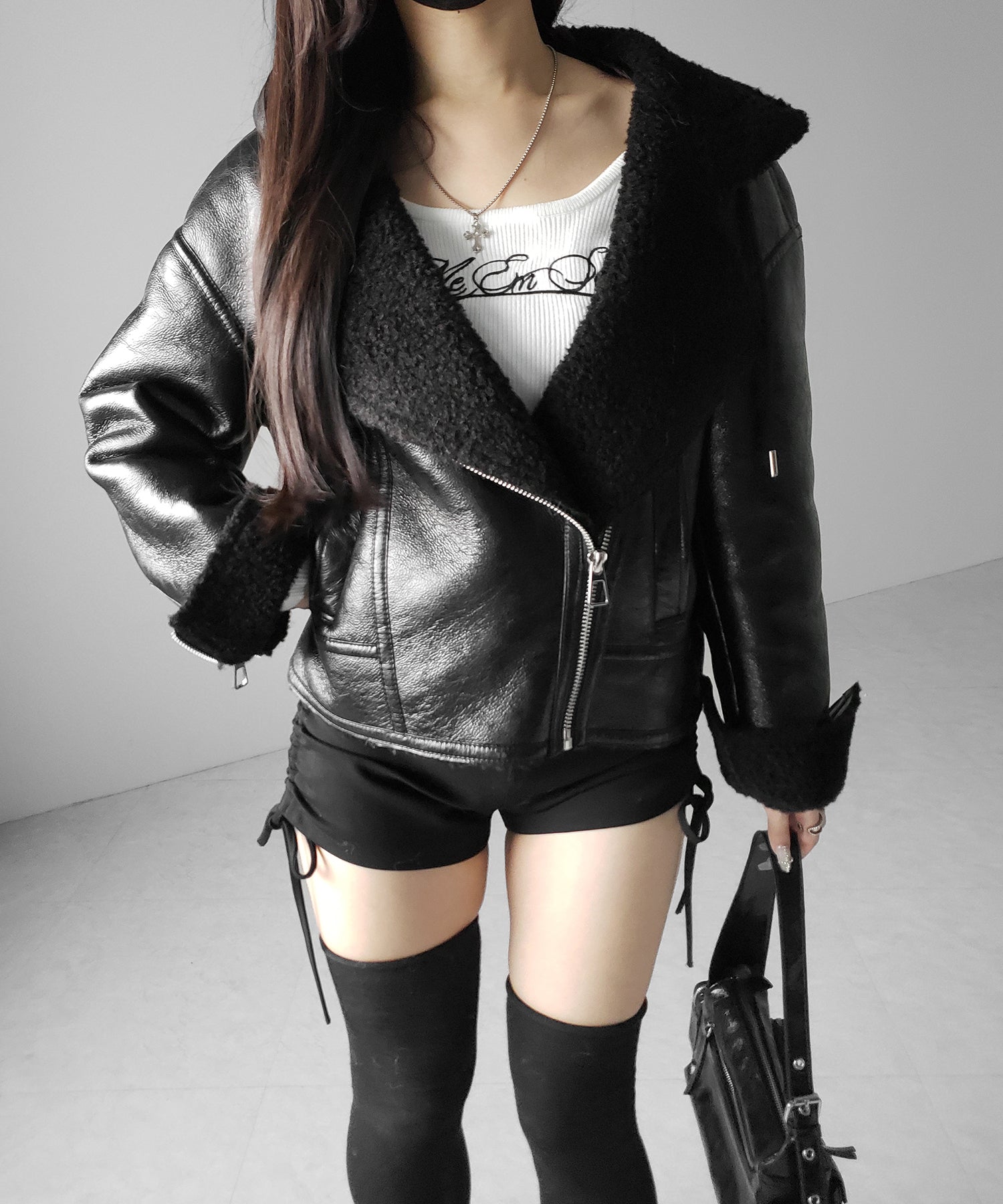 ヴィンテージレザーフーディボアムートンジャケット / vintage leather hoodie boa mouton jacket