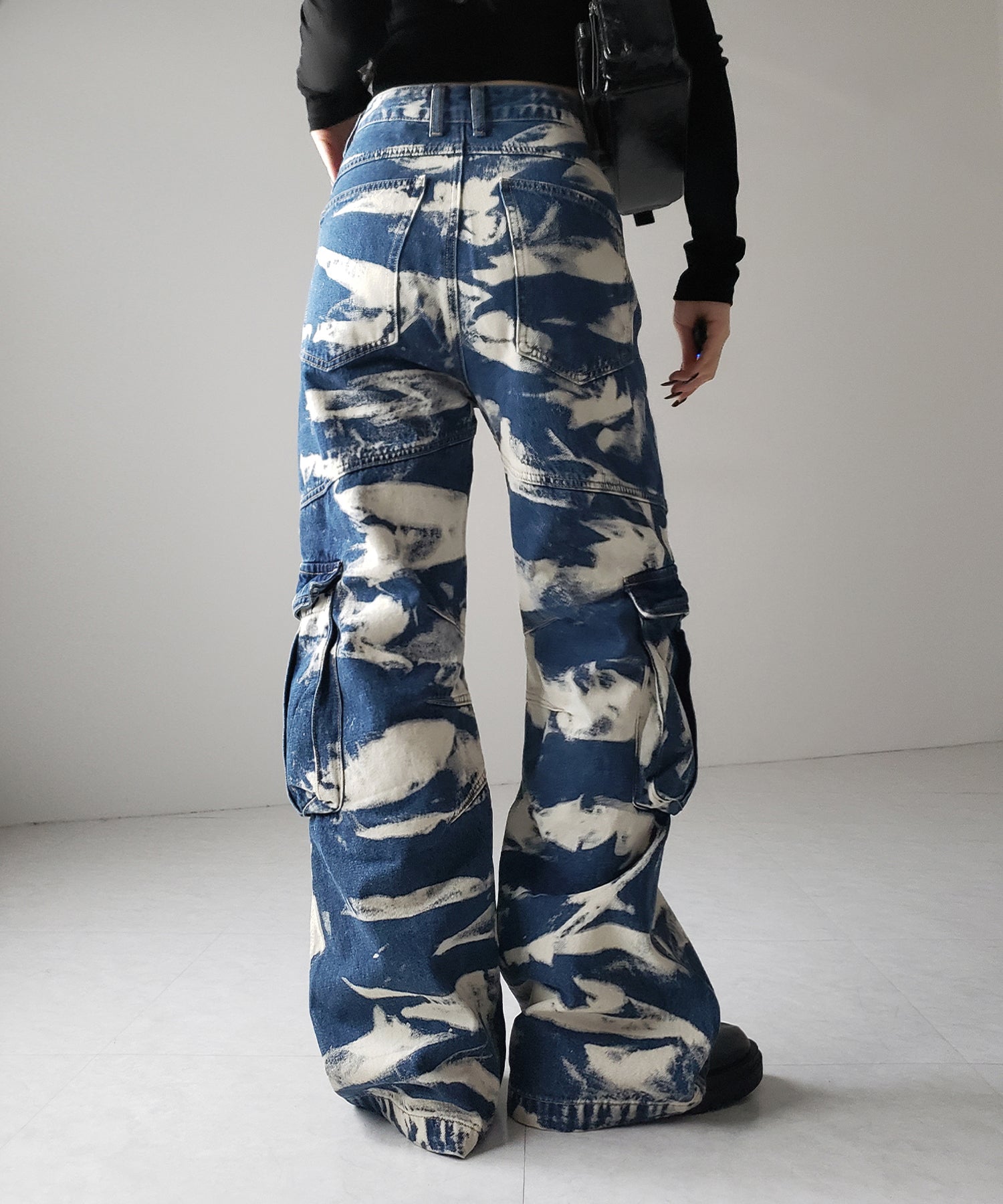 【 2color / 4size 】クラッシュブリーチストレートカーゴデニム /crash bleach straight cargo denim