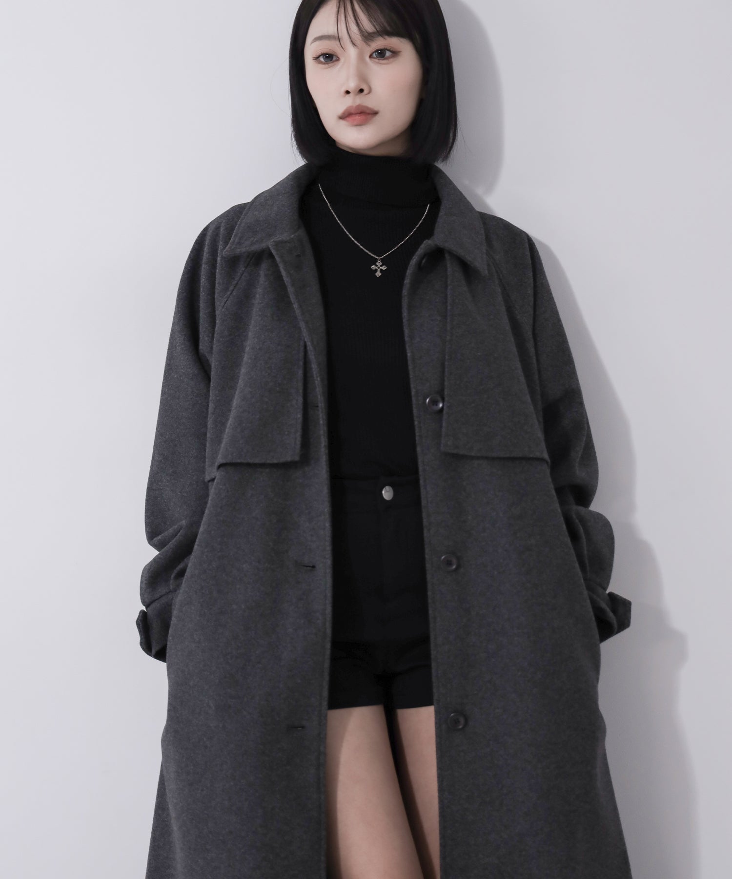 【 ウエストマークベルトSET 】2WAY ステンカラーレディメルトンロングコート / 2WAY soutien collar lady melton long coat